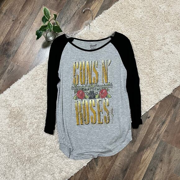 Bravado Women's Large Guns N' Roses Black Gray 3/4 Sleeve Raglan Graphic Tee - Picture 1 of 4